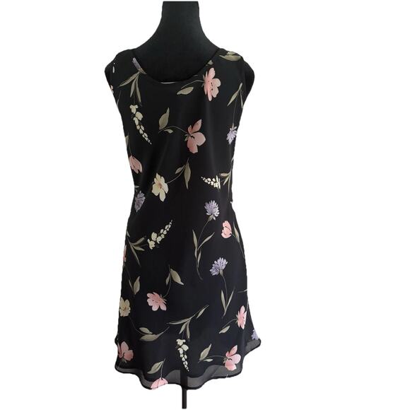 Vintage Express Slip Dress Sz 5/6 Black Floral 90s Y2K Grunge Cottagecore Fairy - Picture 6 of 9